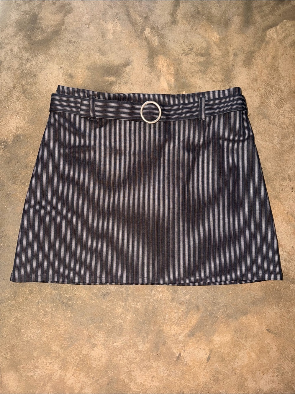 Copper Key Navy Pinstripe Mini Skirt Belt 12 11 NWOT Game Day Fit Fall Family